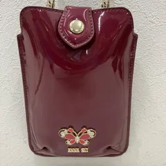4960　Anna Sui　アナスイ ショルダーバッグ　スマホショルダー　ミニバッグ　エナメルバッグ レッド系　蝶々　ロゴ　シンプル