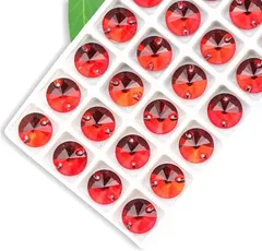 Hapipa 装飾用 ガラスビジュー ガラスストーン 高輝度 パーツ ソーオン ソーオンビジュー ガラスビーズ ラインストーン 丸型 手芸用 縫い付け 縫いつけビジュー 衣装パーツ 10mm レッド(レッド)