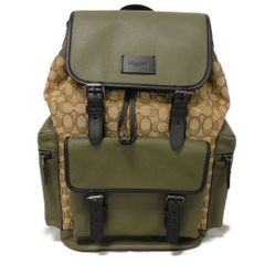 COACH コーチ スプリント デイパック 現行 ロゴ エンボス リファインド ペブル ベージュ カーキ グリーン ブラック 未使用 シグネチャー ジャガード オリーブドラブ リュックサック バックパック CD273