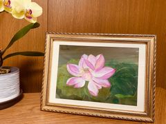 绘画「池に咲く蓮の花」アクリル絵/新品額縁