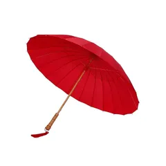 和傘 和風 軽い 24本骨 晴れ 雨 兼用 梅雨 対策 木製 手元 長傘 紳士傘 雨傘 番傘 撥水 耐風 グラスファイバー (レッド)