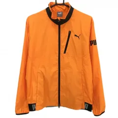 プーマ ジャケット オレンジ×黒 後裾ゴムロゴ 地模様 裏地メッシュ　 メンズ M ゴルフウェア PUMA