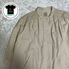 薄いベージュ　綿麻　コットン　長袖　ワンピース　SM2 フリーサイズ　肩スモッキングコート　かわいい　シック