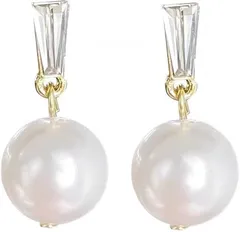 AREUM パールピアス レディース ホワイト 揺れる 可愛い 両耳 ジュエリー 高見え プレゼント ギフト(パール,  中)