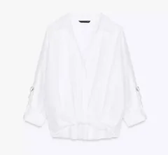 極美品ZARA(ザラ)リネンブレンドホワイトシャツブラウス