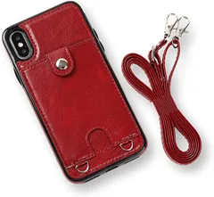 MocliL iPhone XS Max スマホショルダー ストラップ ケース 斜めがけ 首掛け 肩掛け カード収納 レディース メンズ 日本国内検品＆梱包 iPXSM ML0028( レッド,  iPhone XS Max)のサムネイル