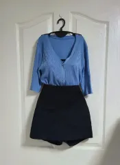 リブ ニット カーディガン+サイドジッパー スカートショーツ セットアップ コーディネートセット