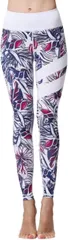 Pualani Bloom プアラニ ブルーム ヨガパンツ レディース レギンス 吸汗速乾 ストレッチ ロング丈 スポーツタイツ 花 柄パンツ ホワイト ネイビー アイランド(ホワイト ネイビー アイランド,  L)