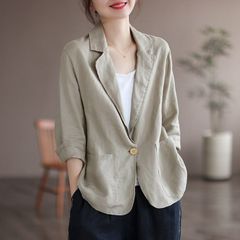 サマージャケット レディース 綿麻 テーラードジャケット 夏 薄手 アウター 七分袖 夏服 春服 ビジネス オフィスカジュアル
