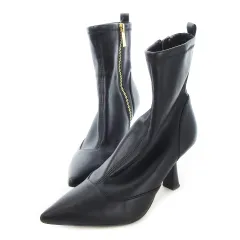 マイケルコース MICHAEL KORS ショートブーツ レザー ハイヒール ポインテッドトゥ ゴールド金具 ストレッチ 5.5M 22.5cm 黒 ブラック /CK19 ■GY18