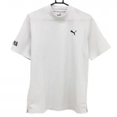 【超美品】プーマ 半袖ハイネックシャツ 白×グレー 千鳥格子柄 ロゴ刺しゅう  メンズ L ゴルフウェア PUMA