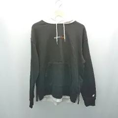 ◇ KANGOL カンゴール フーディー ロゴ刺繍 レイヤード風 長袖 パーカー サイズS ブラック メンズ E  【1308290064368】