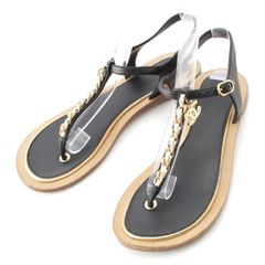 シャネル レザー ココマーク チェーンベルト ストラップ サンダル  