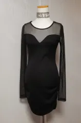 セクシー クラブ パーティー ギャル 姉ギャル シースルー 長袖 ブラックワンピース S ー M