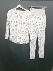 ◇ ⊇ PEACH JOHN ピーチジョン ワッフル 花柄 ルームウェア 上下 サイズM/L ホワイト グレー系 レディース E  【1506250001716】