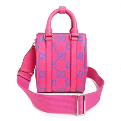 グッチ ミニ トート 2way ショルダー ハンドバッグ 斜め掛け GGエンボスレザー ピンク ブルー シルバー金具 696010 GUCCI（未使用　展示品）