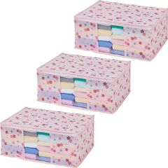 【在庫処分】アストロ 収納ケース 衣類用 ピンク さくら柄 3個組 不織布 収納袋 衣装ケース 透明窓付き 197-01