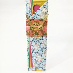 コロコロコイン 彩どりおふだ 華やかな友禅和紙 大きな桜と小さな桜 金の縁取り 水色ぼかし 御祝儀 ご長寿祝い 手作りの想いが伝わります