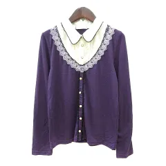 アクシーズファム axes femme ニット カットソー レース 長袖 切替 M 紫 パープル /MN