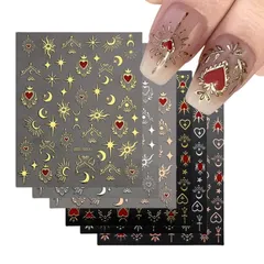 シール ネイルパーツ 貼るだけ 太陽 おしゃれ 月 ネイルステッカー 星 ジェルネイル ハート ネイルアートシール 可愛い デコパーツ 3D バレンタインデー 12枚セット クリスマス ネイルシール (ゴールド+シルバー)
