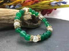 パワーストーン ブレスレット 緑瑪瑙&クラック水晶  天然石ブレス 8mm（ゴールド）レディース 女性  数珠ブレス 開運 プレゼント ギフト [20]