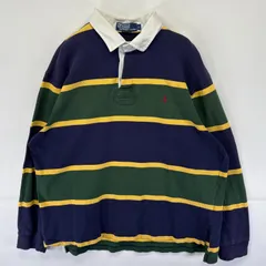 古着 ポロバイラルフローレン Polo by Ralph Lauren 長袖 ラガーシャツ ボーダー ハーフボタン マルチカラー L  ネイビー メンズ