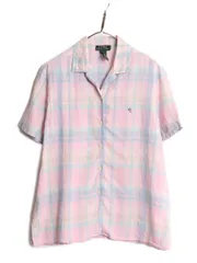 【お得なクーポン配布中!】 90s LAUREN ラルフローレン 100% リネン チェック 半袖 シャツ レディース L 90年代 オールド ポロ オープンカラー 開襟 ボックス ブラウス