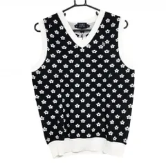 【新品】パーリーゲイツ ニットベスト 黒×白 花柄 Vネック レディース 2(L) ゴルフウェア 2023年モデル PEARLY GATES