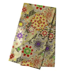 【中古】 袋帯 振袖用 リサイクル 正絹 金 黒 桜 サクラ 花びら 亀甲繋ぎ 七宝繋ぎ 華文 唐織 金糸 銀糸 中古 かっこいい シッ No.6-1566
