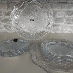 NS-NARUMI GLASS  COLLECTION　ナルミガラスコレクション　透明皿 ケーキ皿 デザート皿 紫陽花模様 アジサイ ガラス皿（大プレート1枚、小プレート5枚）2セット