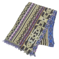 超美品 エトロ ETRO 現行ロゴ カシミヤ混 モダール フリンジ ストール ショール 204×136cm 大判 ペイズリー エスニック レディース