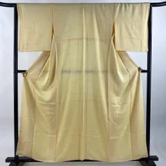 色無地 身丈158cm 裄丈64cm M 袷 地紋 薄黄 正絹 優品 一つ紋 【中古】