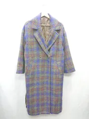 ◇ ⊇ ノーブランド チェック柄 長袖 ロングコート サイズM ブルー系 レディース E  【1412260011631】