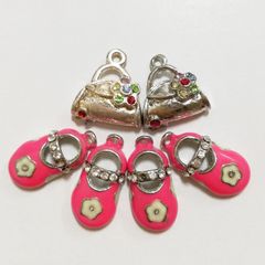 ネイルパーツ ピンク シューズ シルバー バンドバッグ ラインストーン セット