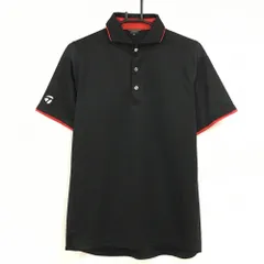 【美品】テーラーメイド 半袖ポロシャツ 黒 ボーダー地模様 袖口レッド メンズ M ゴルフウェア TaylorMade