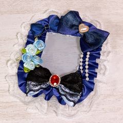 硬質ケースデコ 紺 トレカケース 痛ロゼット デコ 薔薇 青