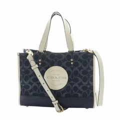 コーチ COACH デンプシー キャリーオール シグネチャー ジャカード ウィズ パッチ トートバッグ ショルダー 2WAY ロゴ レザー 紺 ネイビー C2826 /MQ