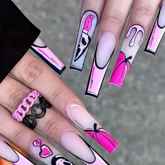 Liberte555 ネイルチップ ギャル 子供 ロング 付け爪 長い 地雷系 可愛い キラキラ シール グッズ(ギャルマルチカラー17,  エクストラロング)