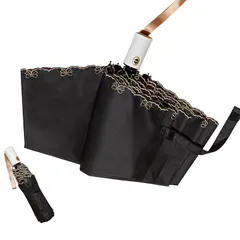 折り畳み傘 日傘 uvカット 100 遮光 折りたたみ傘 レディース ワンタッチ 軽量 大きい 晴雨兼用 自動開閉 8本骨 傘 コンパクト 3段折り 遮熱効果 梅雨対策 おしゃれ (リボン刺繍-ブラック) 1