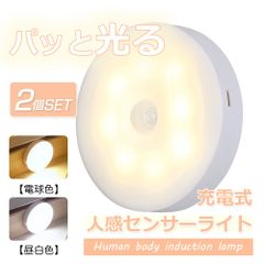 人感センサーライト LEDセンサーライト フットライト 明るい led 室内 玄関 キッチン トイレ 足元灯 誘導ライト クローゼット USB充電式 マグネット 2個set