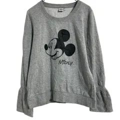 Disney キャラクタースウェット トレーナー レディース M グレー ディズニー ミッキー 裏起毛 袖フリル 古着卸 アメリカ仕入 a702-6709