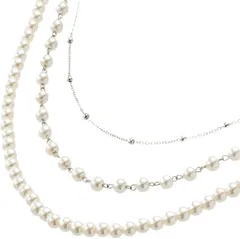 RAKUMIKA イメージコンサルタント監修 パール ネックレス レディース 長め 2色ｘ3連ｘ55cm アクセサリー おしゃれ 冠婚葬祭 結婚式 パーティー 母の日 卒業式 入学式 披露宴(シルバー)