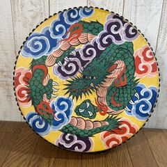 精巧】中国美術 七宝皿 飾り皿 唐木台 双天龍図 古玩 アンティーク