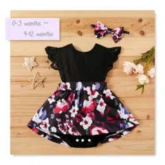 ベビー女の子♥花柄スカート付きロンパース＆ヘッドバンドセット　6-9months