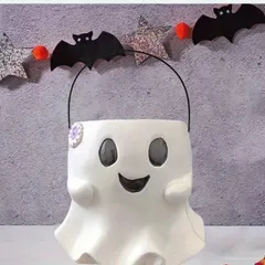 ゴーストバケツ 置物 オブジェ 小物入れ オバケ ハロウィン ハロウィーン インテリア 装飾 飾り デコレーション お菓子ボックス お菓子入れ キャンディーボックス 手持ちハンドル ホワイト かわいい おしゃれ b0sL451