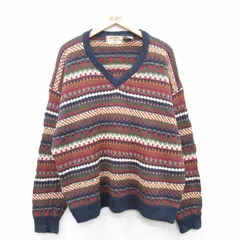 XL/古着 長袖 セーター メンズ 00s フェアアイル 大きいサイズ Vネック 赤 レッド spe 25jan11 中古 ニット トップス