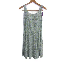 ユニクロ フレアブラワンピース ノースリーブ 未使用 ストレッチ 花柄 トップス 白 レディース Lサイズ ホワイト×グリーン UNIQLO