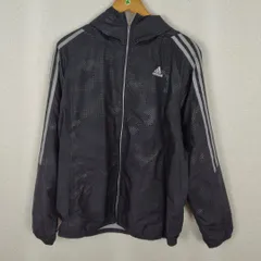 adidas アディダス ウインドブレーカー 長袖 ジップアップ 総柄 ブラック Oサイズ メンズ 古着 スポーツMIX
