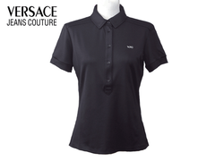 VJC ヴェルサーチ ジーンズ クチュール ポロシャツ VERSACE JEANS COUTURE B2H8D716 VJC 刺繍ロゴ入り ブラック レディース ポロシャツ ベルサーチ ヴェルサーチェ