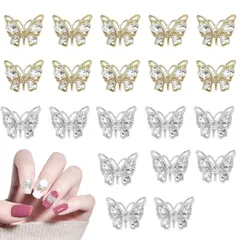 【数量限定】キラキラ シルバー ネイルアート ゴールド ネイルパーツ ジュエリーパーツ ネイルパーツ ネイルパーツ バタフライ ハンドメイド 立体 3D デコパーツ ストーン 蝶 (B 大きめ 可愛い ゴールド+シルバー) 20個セット 蝶々